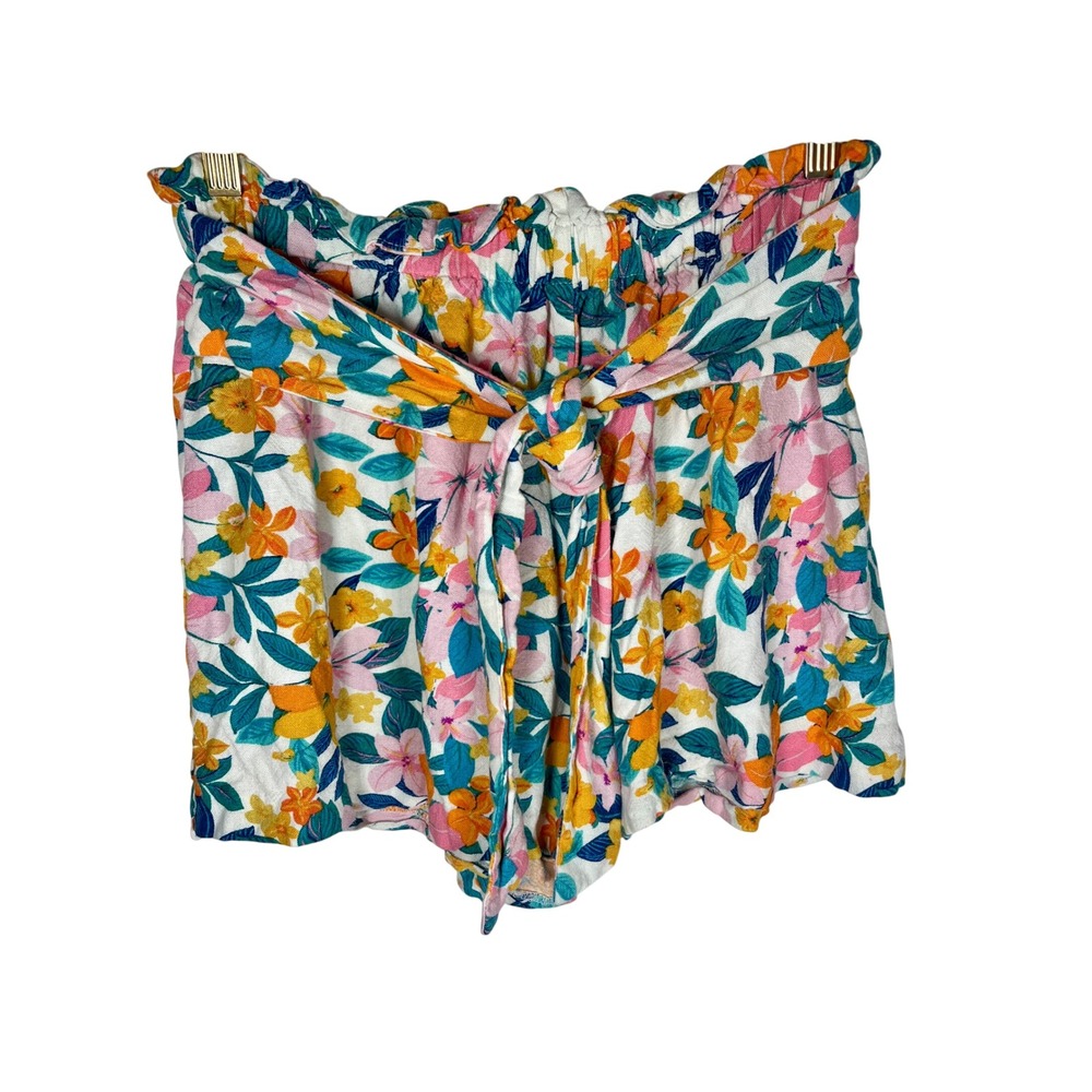 BCBGeneration Floral Shorts Womens S Multicolor High Rise Paperbag Waist‎ Tie